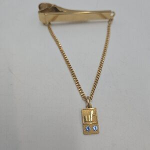 Vintage Yellow Gold Filled Ballou Tie Bar Clip With Blue Topaz Stones UF